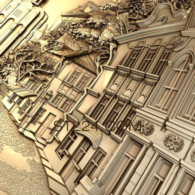 Панно художественные (Улица храм, PH_0105) 3D модель для ЧПУ станка